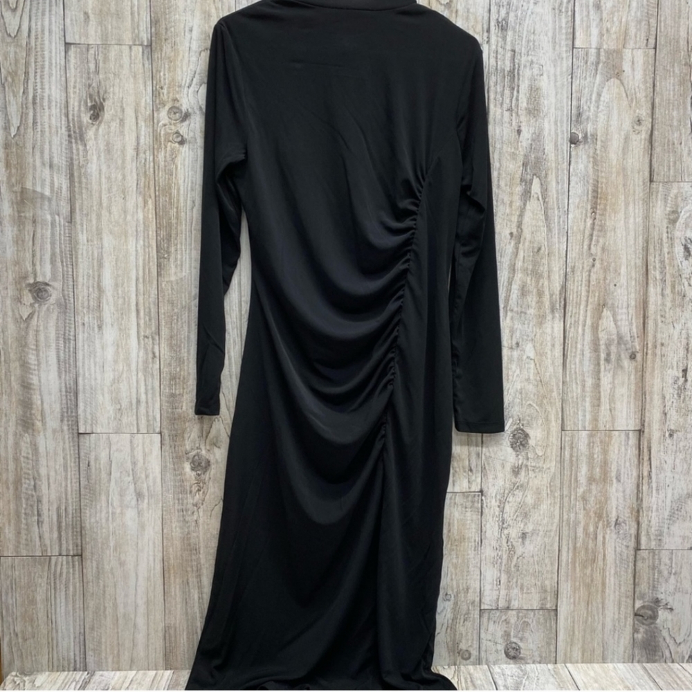 Future Collective Kahlana Barfield Brown Mock Neck Ruched LS Dress, XL, Black - Picture 4 of 5